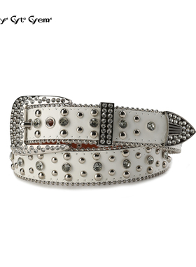 CYCYCY Y2K千禧朋克复古乳白西部风满钻雕花百搭皮带 腰带喻言