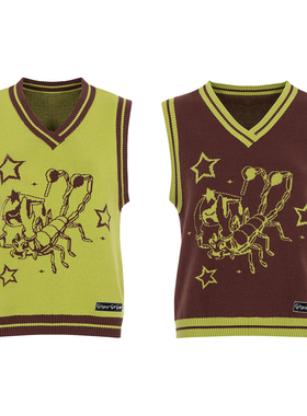 CyCyCy Y2K千禧朋克复古小众天蝎嵌花百搭休闲V领POLO针织背心