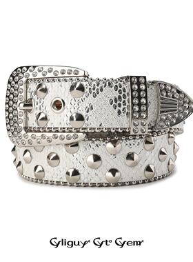 CYCYCY Y2K复古千禧朋克摇滚双扣头蟒纹白钻饰铆钉百搭皮带 腰带