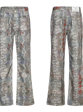 【蛇年】CYCYCY Y2K千禧废土复古图腾龙蛇纹休闲微喇牛仔裤灵超