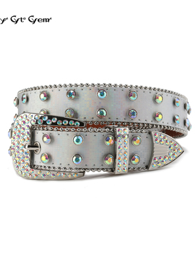 CYCYCY Y2K千禧朋克复古闪皮西部风满钻雕花扣头百搭皮带 腰带