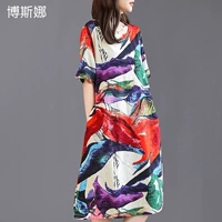 Áo dài bằng vải cotton và vải lanh mùa hè có kích thước lớn rộng mỏng cho phụ nữ trung niên váy lụa tơ tằm 40 - Phụ nữ cao cấp áo kiểu trung niên sang trọng