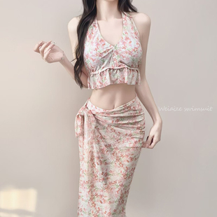 碎花温泉度假泳装 新款 纯欲ins分体泳衣女三件套性感显瘦遮肚韩版