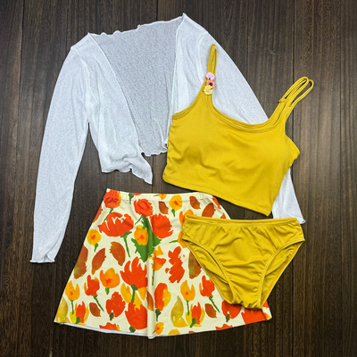 ins分体泳衣女四件套保守小胸