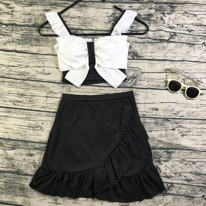 泳衣女分体甜美遮肚显瘦保守ins小清新纯色高腰少女学生游泳装