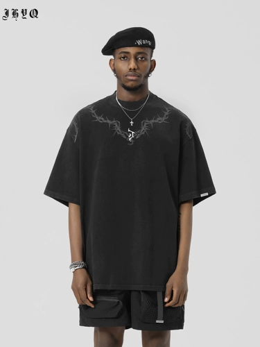 [Тот же абзац Дэн Вэй] JHYQ очищает бровь Тяжелая вода, промывая свободную круглую шею T -Fore Casual -Short -sleed Women