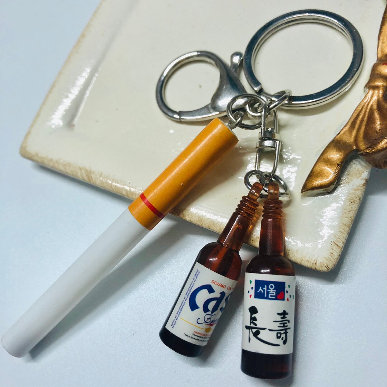 网红韩版趣味逼真网红ins仿真香烟钥匙扣汽车钥匙树脂小挂件啤酒