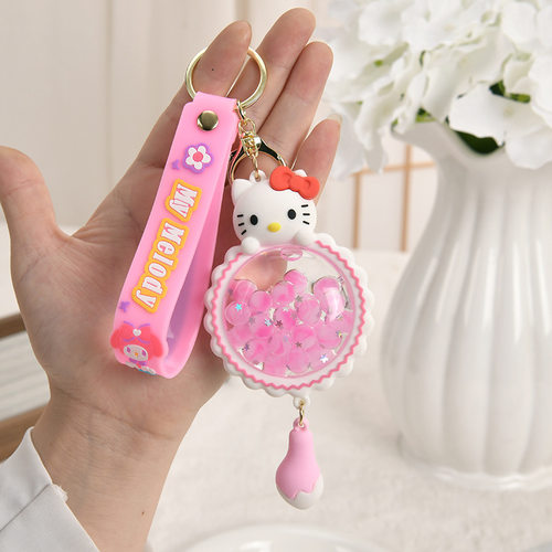 卡通公仔三丽鸥流沙瓶钥匙扣挂件亚克力漂浮入油液体桌面摆件