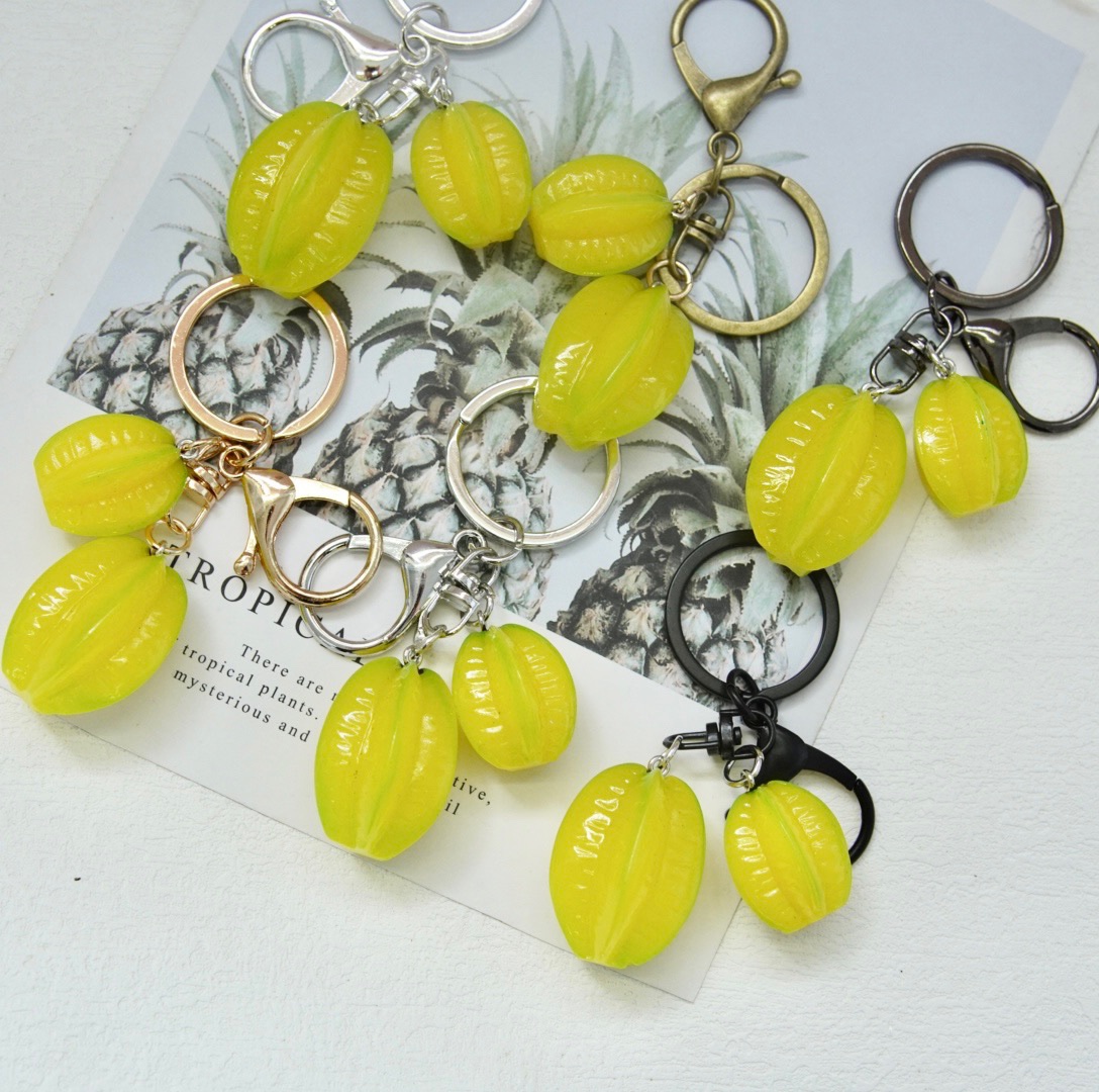 钥匙扣女可爱卡通树脂水果杨桃汽车钥匙扣书包挂件小饰品高颜值