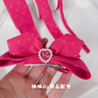 秋冬新款玫红色系烫金圆点灯芯绒丝带金点闪金织带diy发饰材料