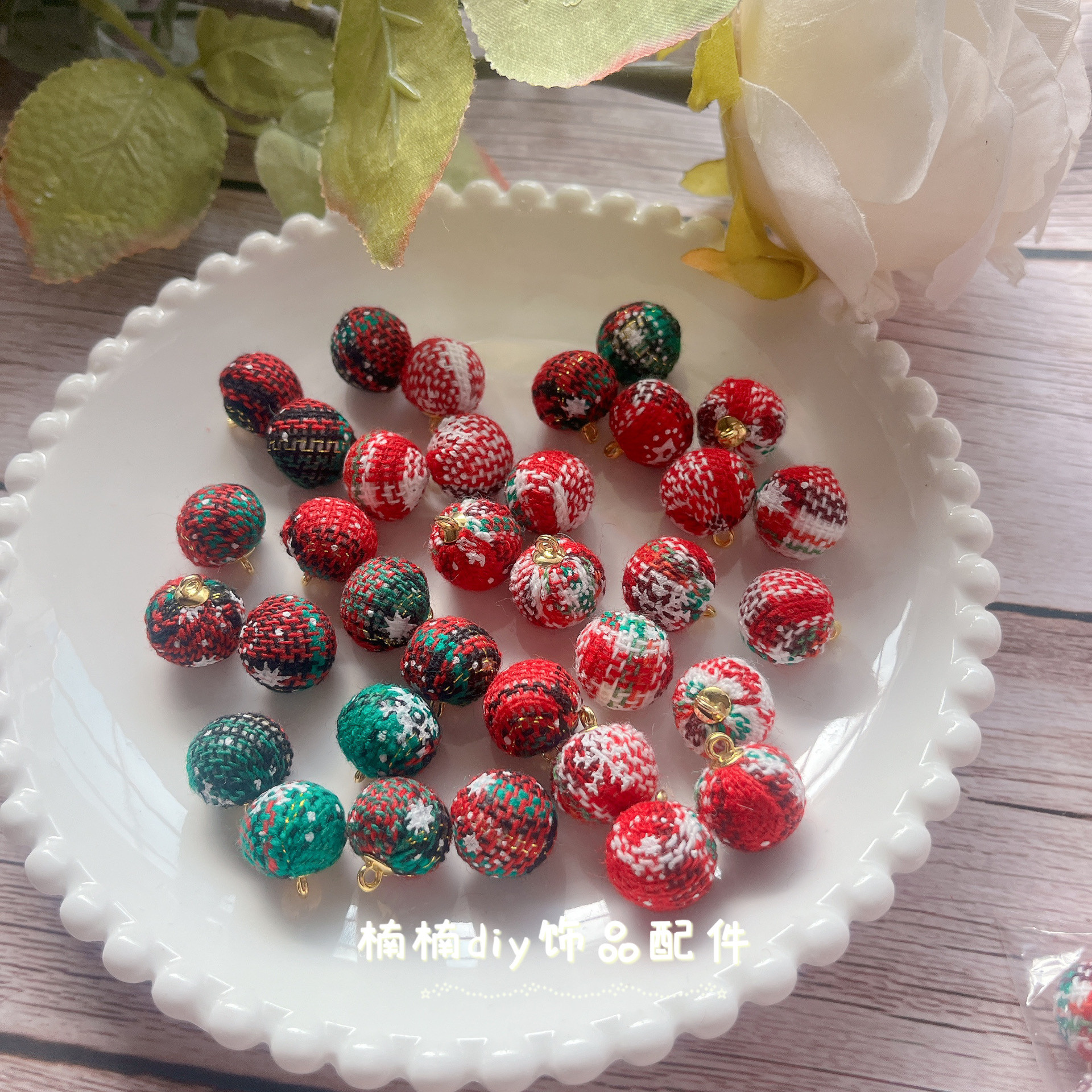 DIY冬季新款红绿色圣诞节布包吊球diy儿童手工蝴蝶结发饰材料配