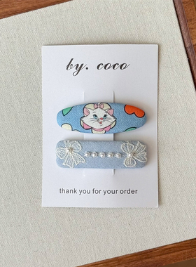 包邮可爱牛仔猫咪发夹儿童精品刺绣蝴蝶结宝宝小猫边夹小红书BB夹