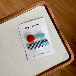 包邮快团团水仙湖日出儿童格子松石BB夹宝宝圆饼发夹小众发夹