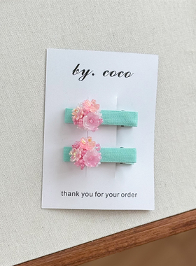 包邮ch小众儿童发夹珊瑚珊瑚一对重工串珠手工可爱百搭发夹