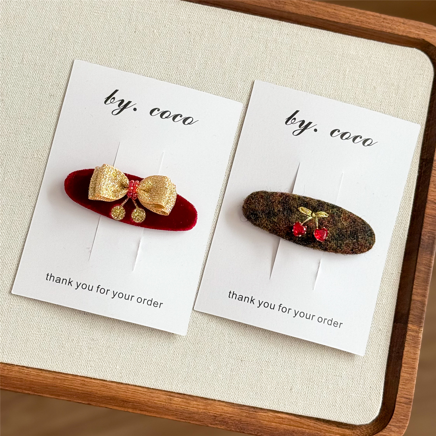 小众少女手缝樱桃闪钻碎发边夹