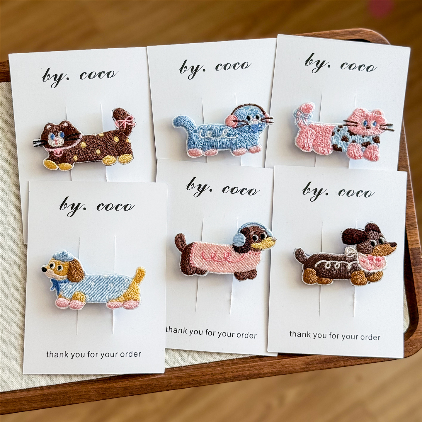 包邮布艺刺绣小猫甜美边夹