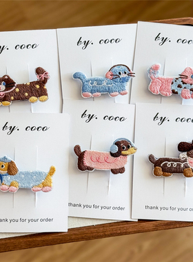 包邮小众少女手工发饰可爱猫咪小狗刺绣布贴发夹儿童小猫鸭嘴夹