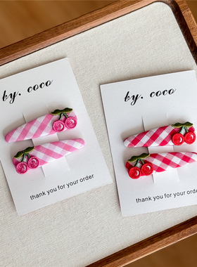 包邮小红书爆款韩国进口儿童刺绣樱桃BB夹红色格子碎发夹非rae