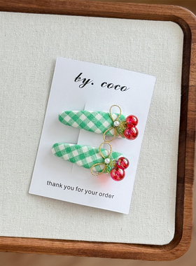 包邮小众儿童发夹红色清透樱桃碎发卡宝宝绿色格子发饰快团团同款