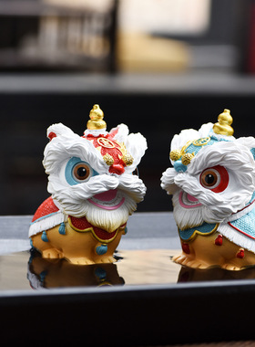 变色国潮创意醒狮摆件乔迁办公桌装饰品家客厅办公室玄关桌面茶宠