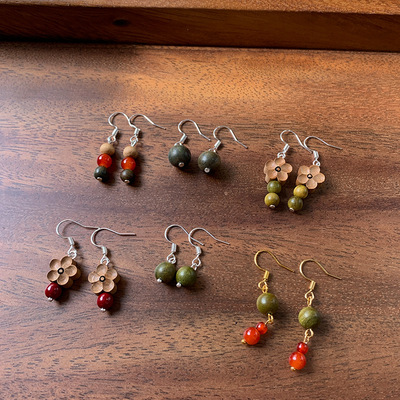 檀木耳环「合集」天然绿檀木桃花朵森系文艺手作耳环汉服旗袍耳饰