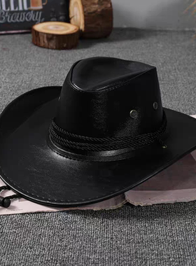 美式皮质西部牛仔帽男女情侣户外旅游大檐遮阳帽子辣妹骑士礼帽