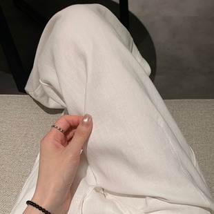 胖mm垂感老钱风直筒棉麻休闲裤 大码 薄款 女夏季 白色亚麻苎麻阔腿裤
