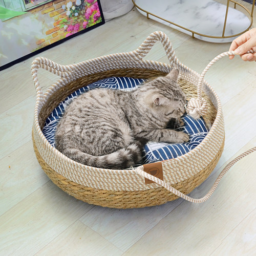 藤编猫窝猫抓板玩具一体不沾毛