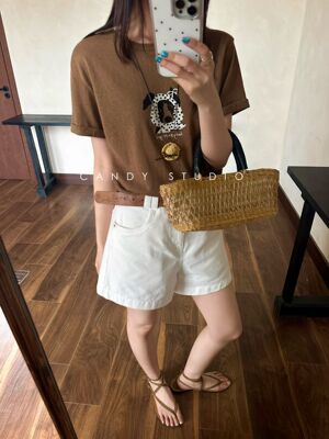 韩系卡通印花短袖t恤夏季设计感修身显瘦简约短款上衣配草帽项链