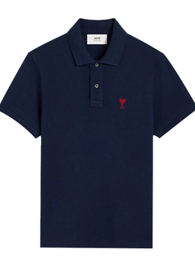 AMIPARIS新款男士爱心LOGO刺绣深蓝色商务休闲短袖POLO衫UPL001