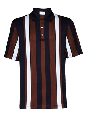 Ferragamo/菲拉格慕新款男士竖条纹3颗纽扣时尚短袖Polo衫120440