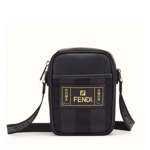 男士 FENDI 新款 牛皮帆布拼接条纹单肩包斜跨包7VA456 芬迪 A6FY