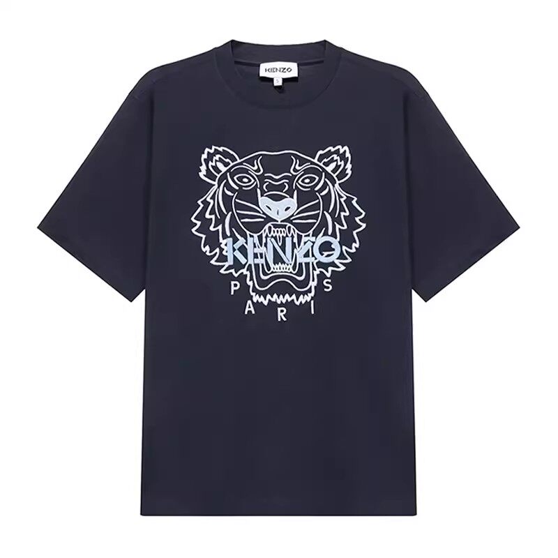 KENZO/高田贤三       男士虎头字母刺绣深蓝色短袖T恤4YF 5TS089