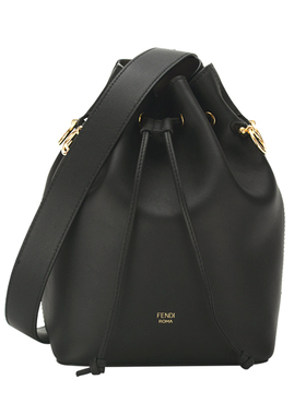 FENDI/芬迪 MON TRESOR黑色牛皮抽绳水桶斜挎单肩包女8BT298 A5DY