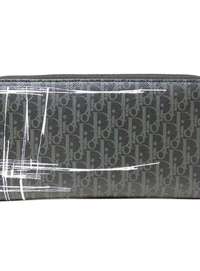 Dior/迪奥新款PVC帆布时尚涂鸦拉链长款钱包男 2SBBC011XSM