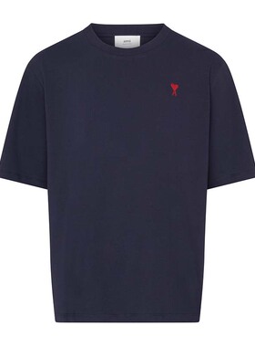 AMIPARIS新款男士爱心LOGO刺绣蓝色圆领短袖T恤 UTS005