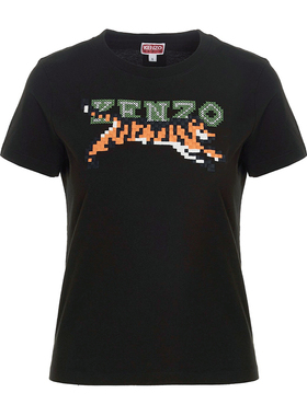 KENZO高田贤三新款女士马赛克logo图案贴片黑色短袖T恤4SG 2TS012