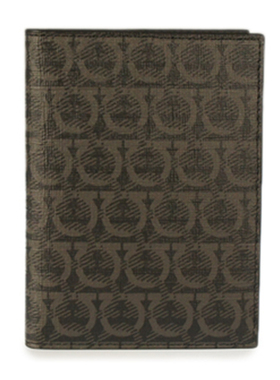 Ferragamo/菲拉格慕新款男士咖色LOGO图案对折名片夹卡包66A491