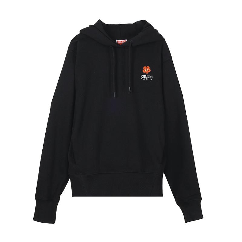 KENZO高田贤三 新款女士logo花卉刺绣连帽黑色卫衣4MF 2SW048