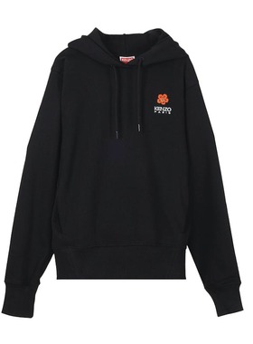 KENZO高田贤三 新款女士logo花卉刺绣连帽黑色卫衣4MF 2SW048