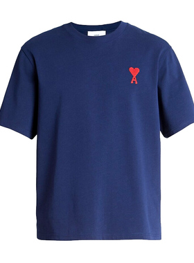 AMIPARIS新款男士爱心LOGO刺绣蓝色圆领短袖T恤 UTS001