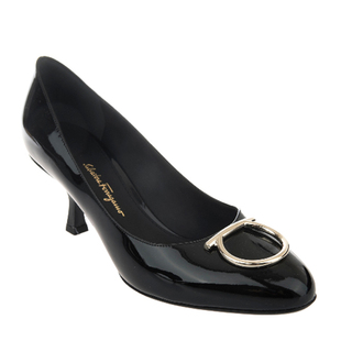 SERINA Ferragamo 休闲高跟皮鞋 女士黑色漆面时尚 7CM 菲拉格慕新款