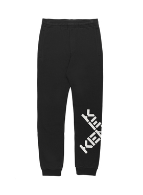 KENZO/高田贤三 新款男士字母交叉印花黑色休闲卫裤4MS 5PA717