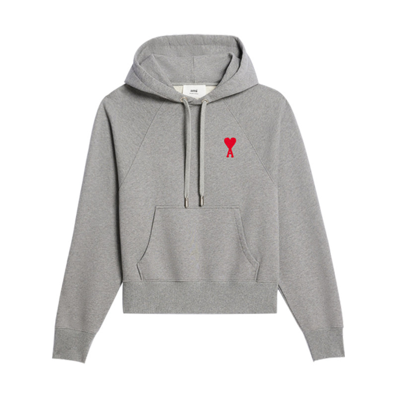 AMIPARIS新款爱心LOGO刺绣插袋灰色连帽卫衣男女同款USW204