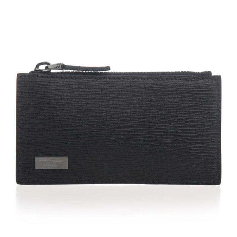 Ferragamo/菲拉格慕新款男士黑色皮革拉链经典名片夹手拿包66A303