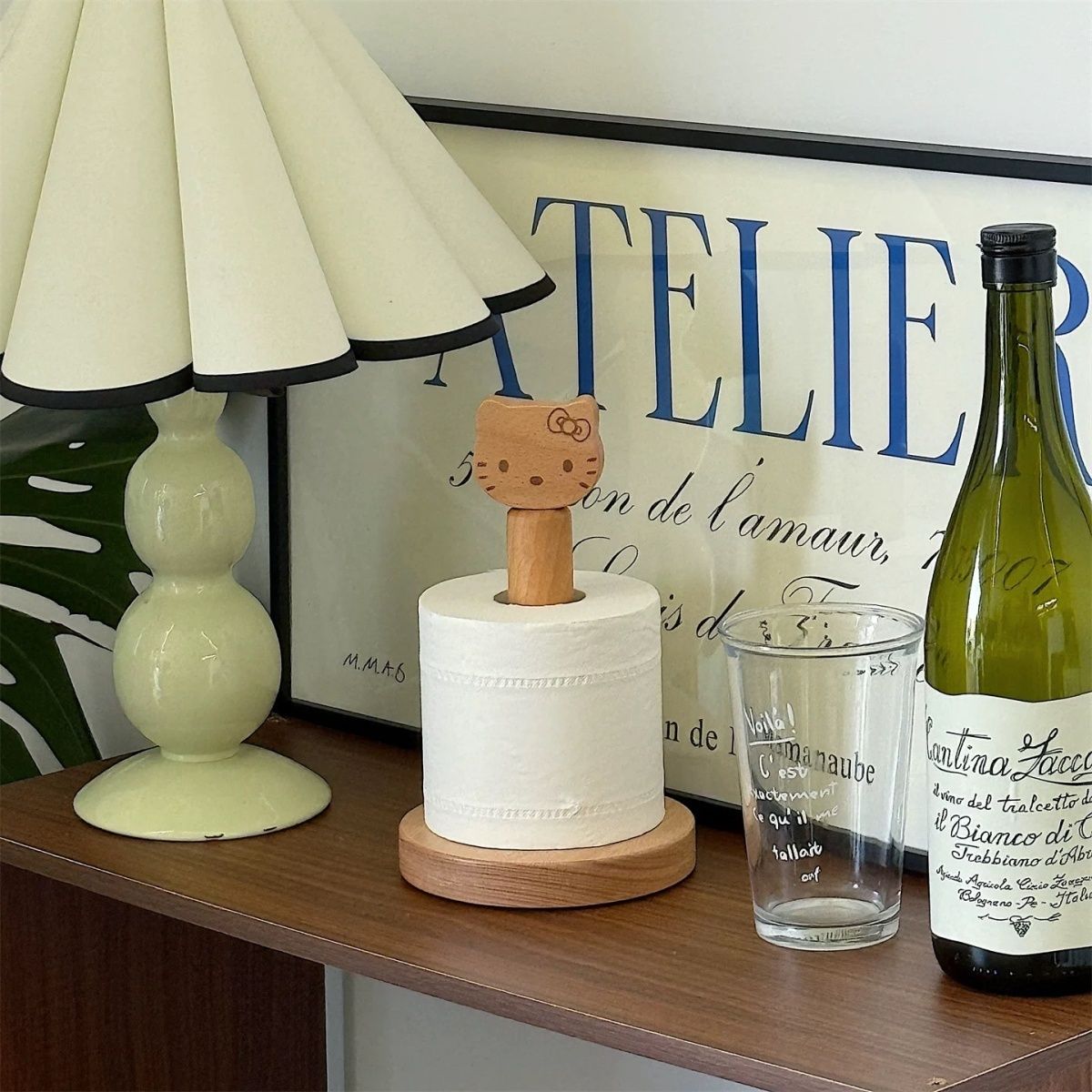 【新家的100个快递】卡通kitty猫实木纸巾架厨房置物架卷纸保鲜膜