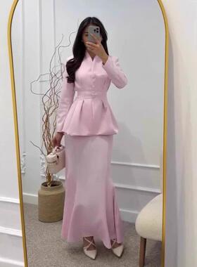 亚马逊欧美跨境2025年春季新款优雅柔美时尚长袖长裙套装连衣裙女