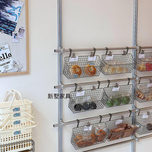 咖啡厅奶茶店背景墙装饰挂篮收纳架铝型材置物框金属面包架饮料架