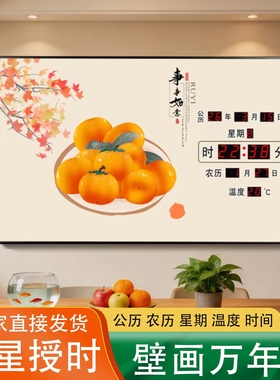 康巴丝新款万年历led电子钟挂墙插电家用客厅装饰画数码静音钟表