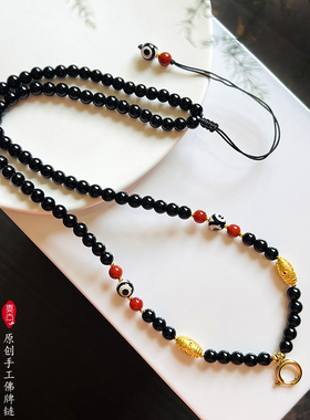 泰国佛牌链唐卡挂链6mm黑玛瑙